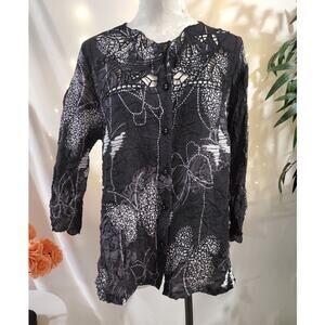 Citron Santa Monica Womens Bamboo Butterfly Crinkle Cutout Blouse Top Size 0X